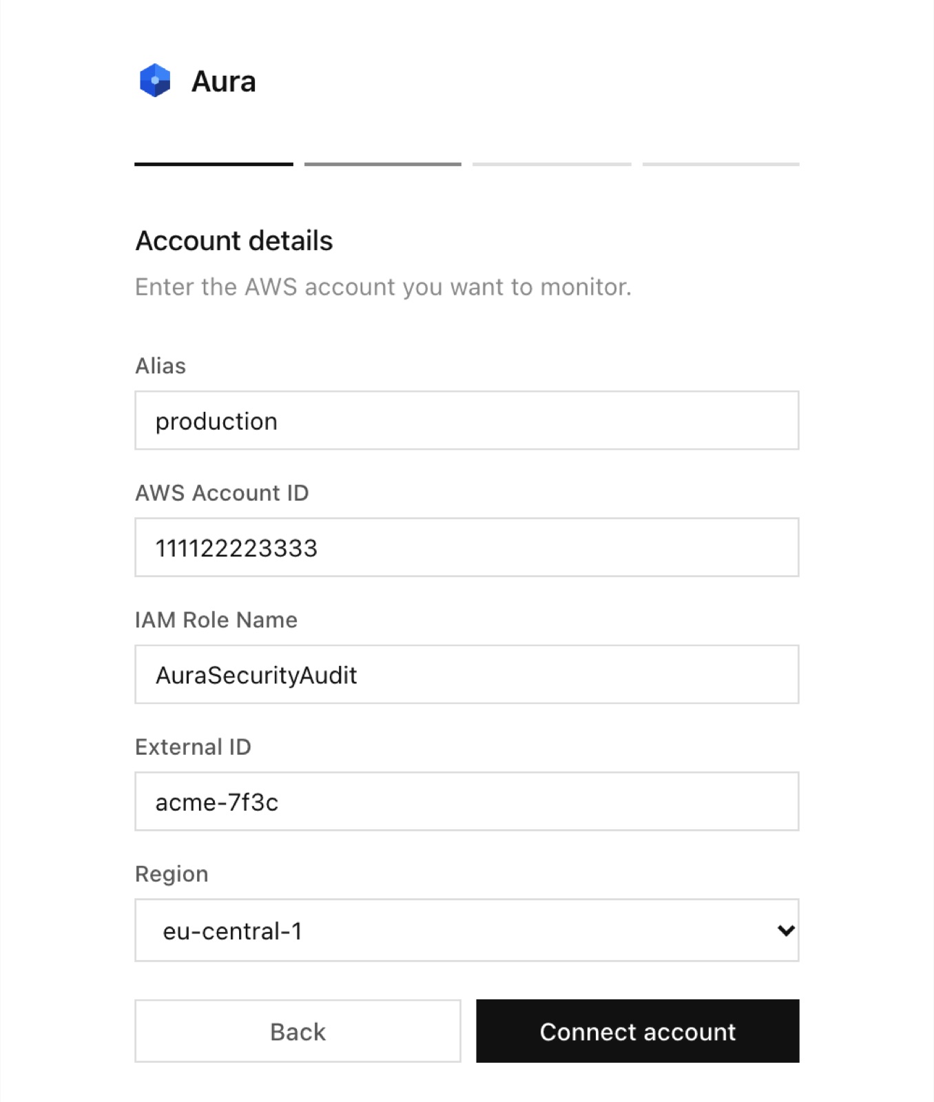 Onboarding, step 2: the account, the read-only role and the region
