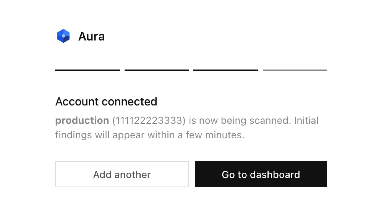 Onboarding, step 3: connected, first scan running